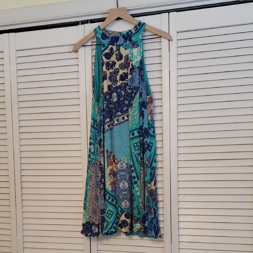 Entro Floral Boho Patchwork Patterned Sleeveless Rayon Dress, Size Medium